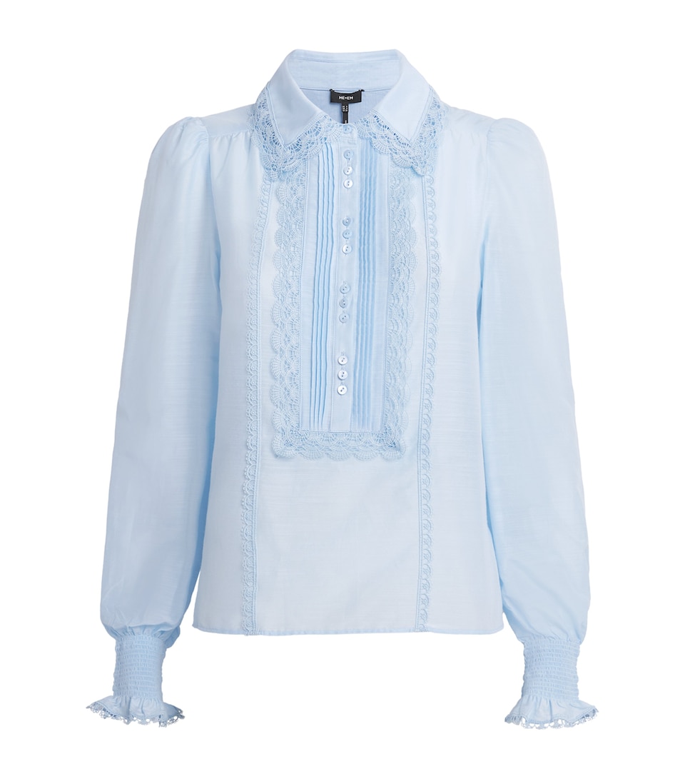 Silk-Cotton Lace-Trim Blouse
