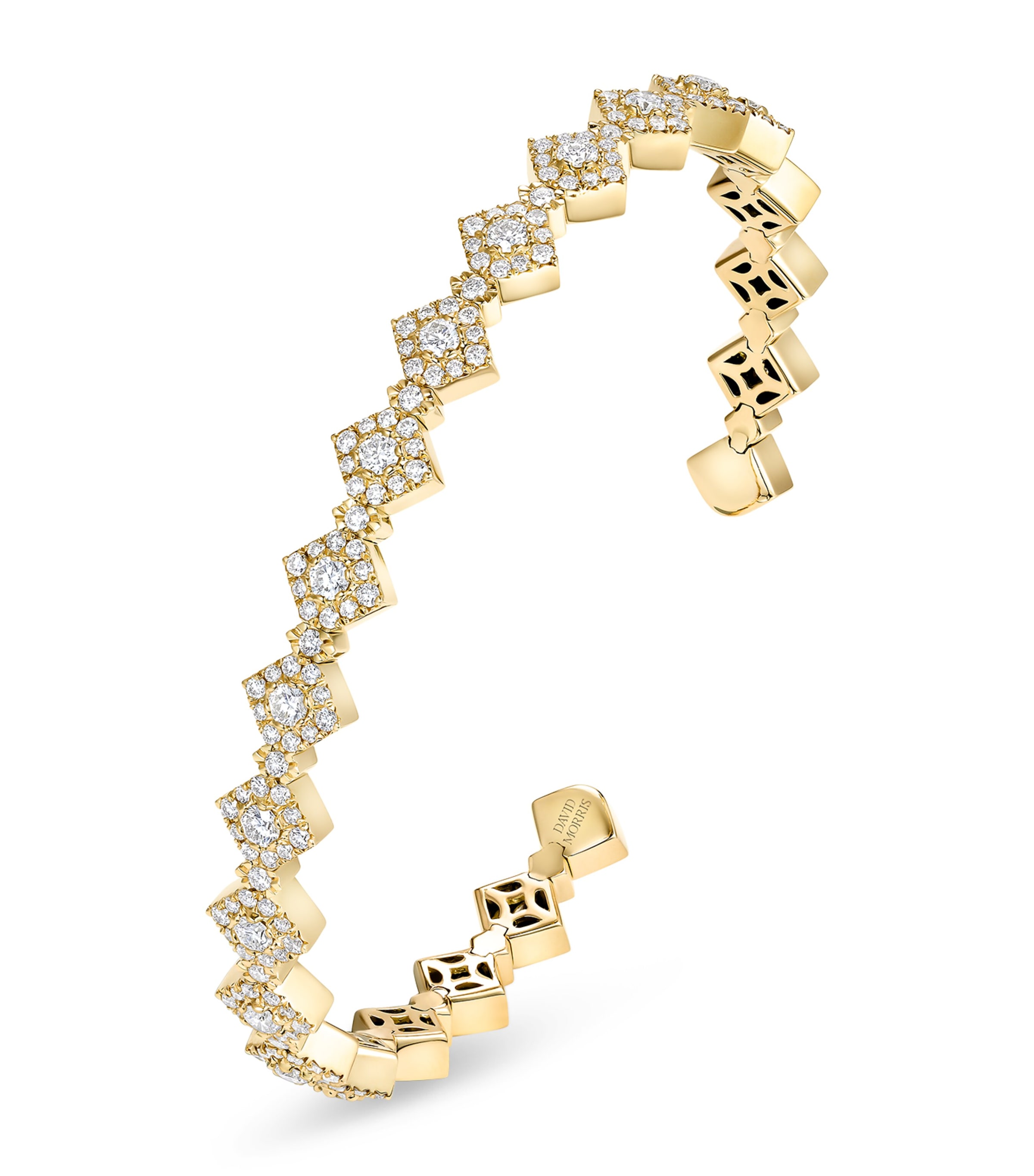 David Morris Yellow Gold and Diamond Triolette Square Bangle Clear