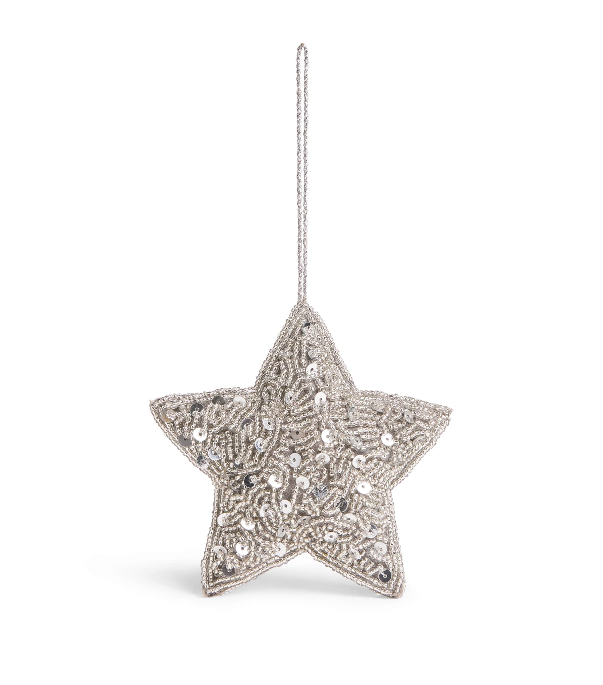 Harrods Beaded Star Tree Decoration Silver