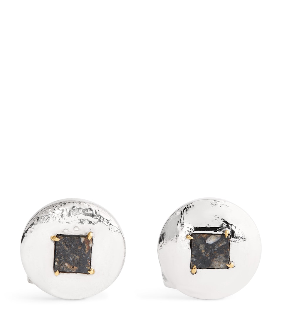 Silver and Lunar Breccia Meteorite Cufflinks