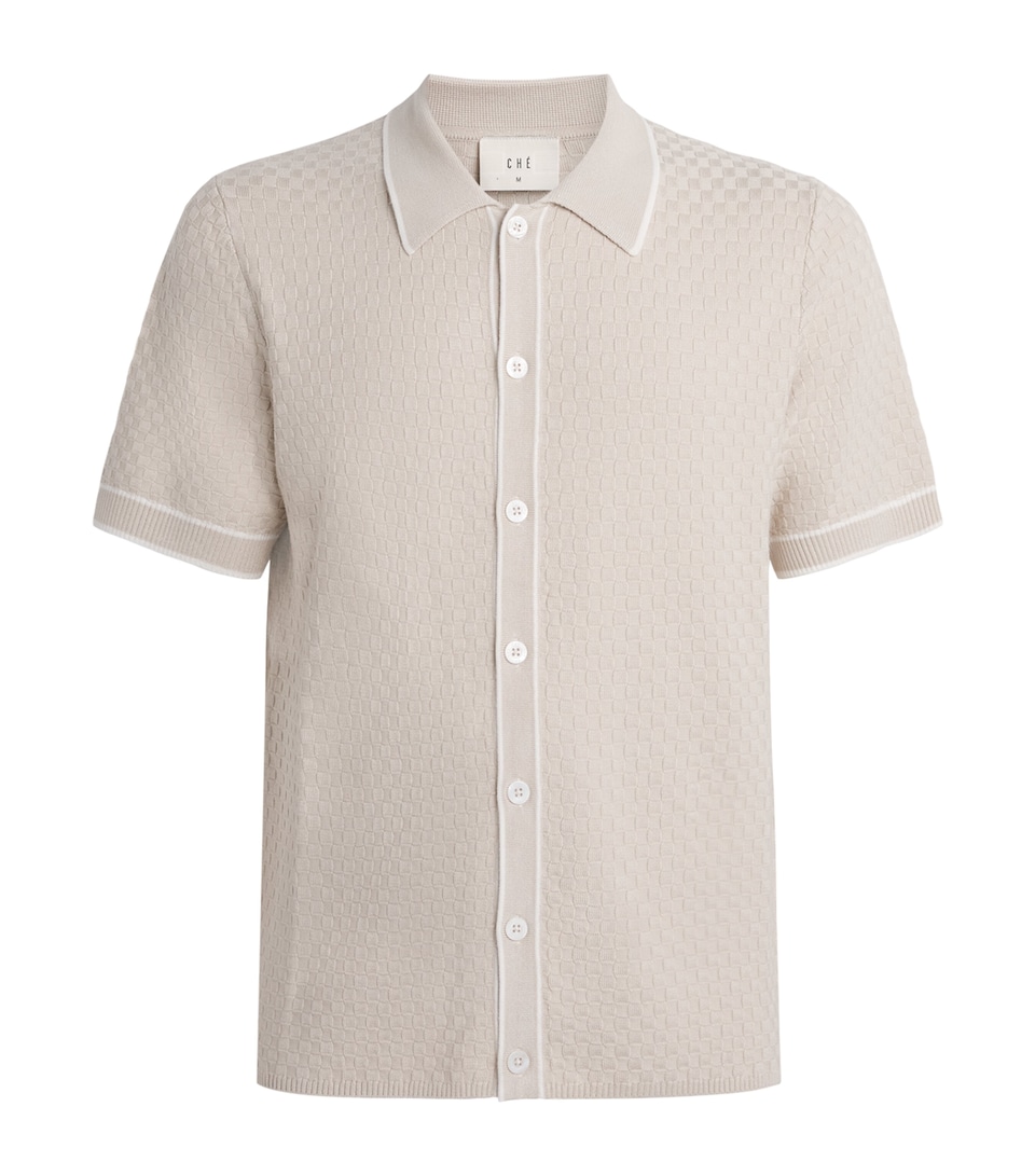 Cotton Chequerboard-Knit Shirt
