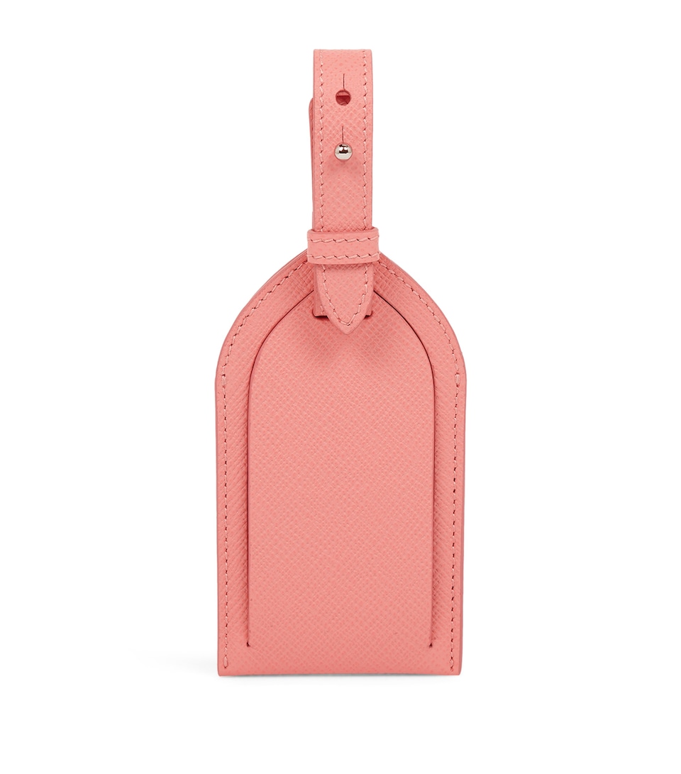 Smythson Calfskin Panama Luggage Tag Candy Pink