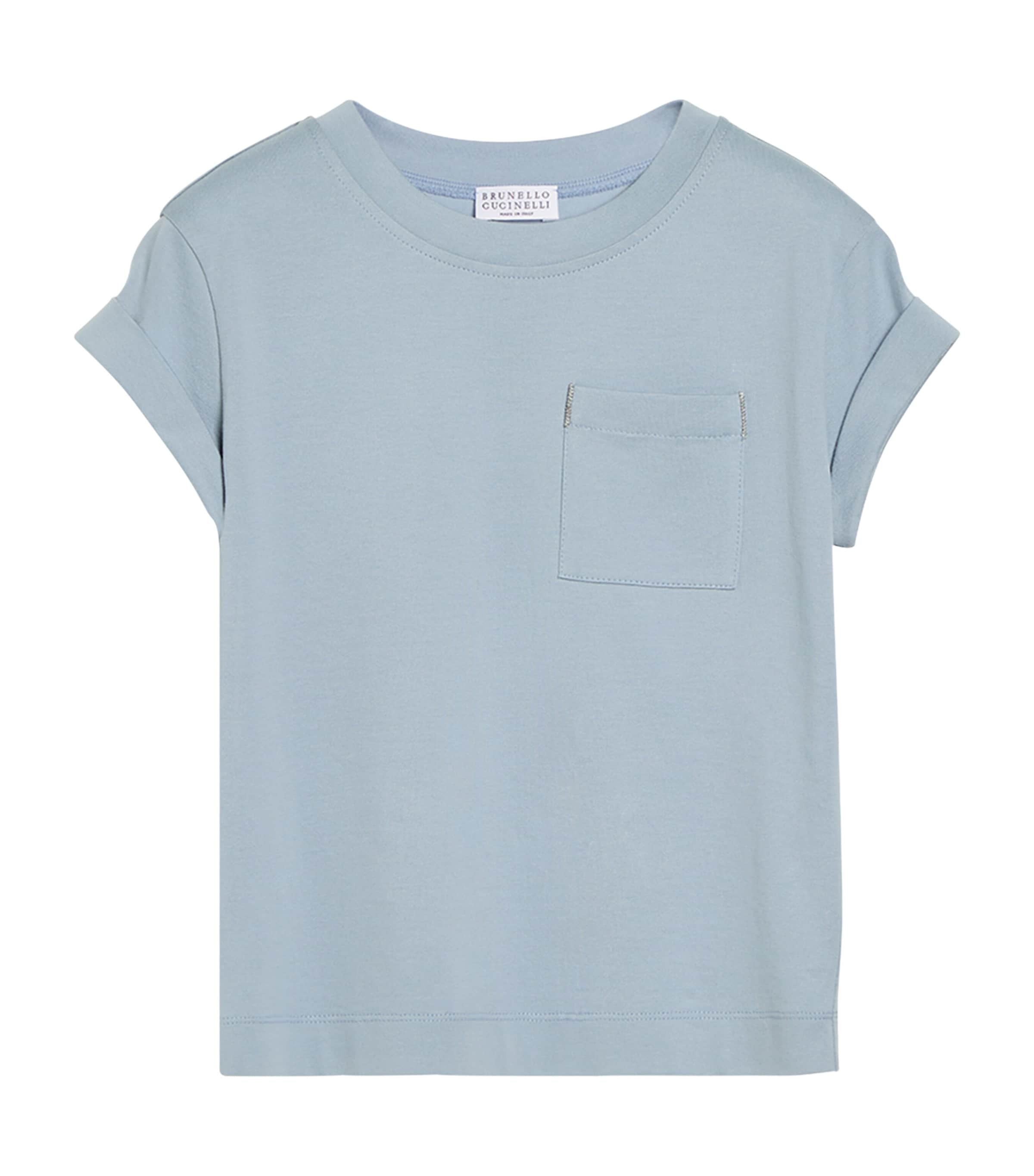 Brunello Cucinelli Kids Cotton Monili-Pocket T-Shirt (12-12+ Years) Light Blue