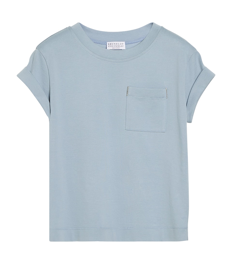 Brunello Cucinelli Kids Cotton Monili-Pocket T-Shirt (12-12+ Years) Light Blue