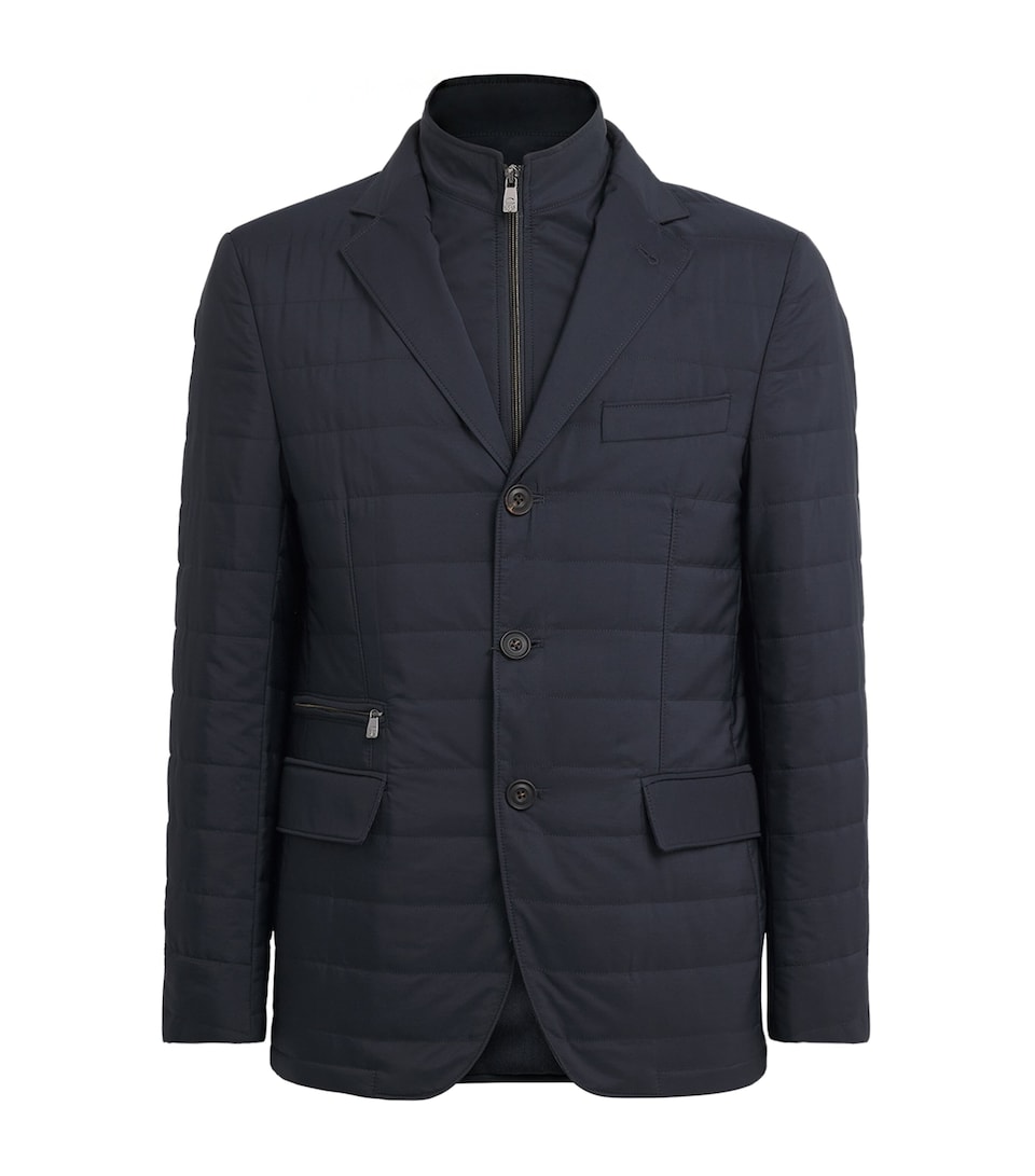 Corneliani Mens Technical Quilted Blazer Dark Blue