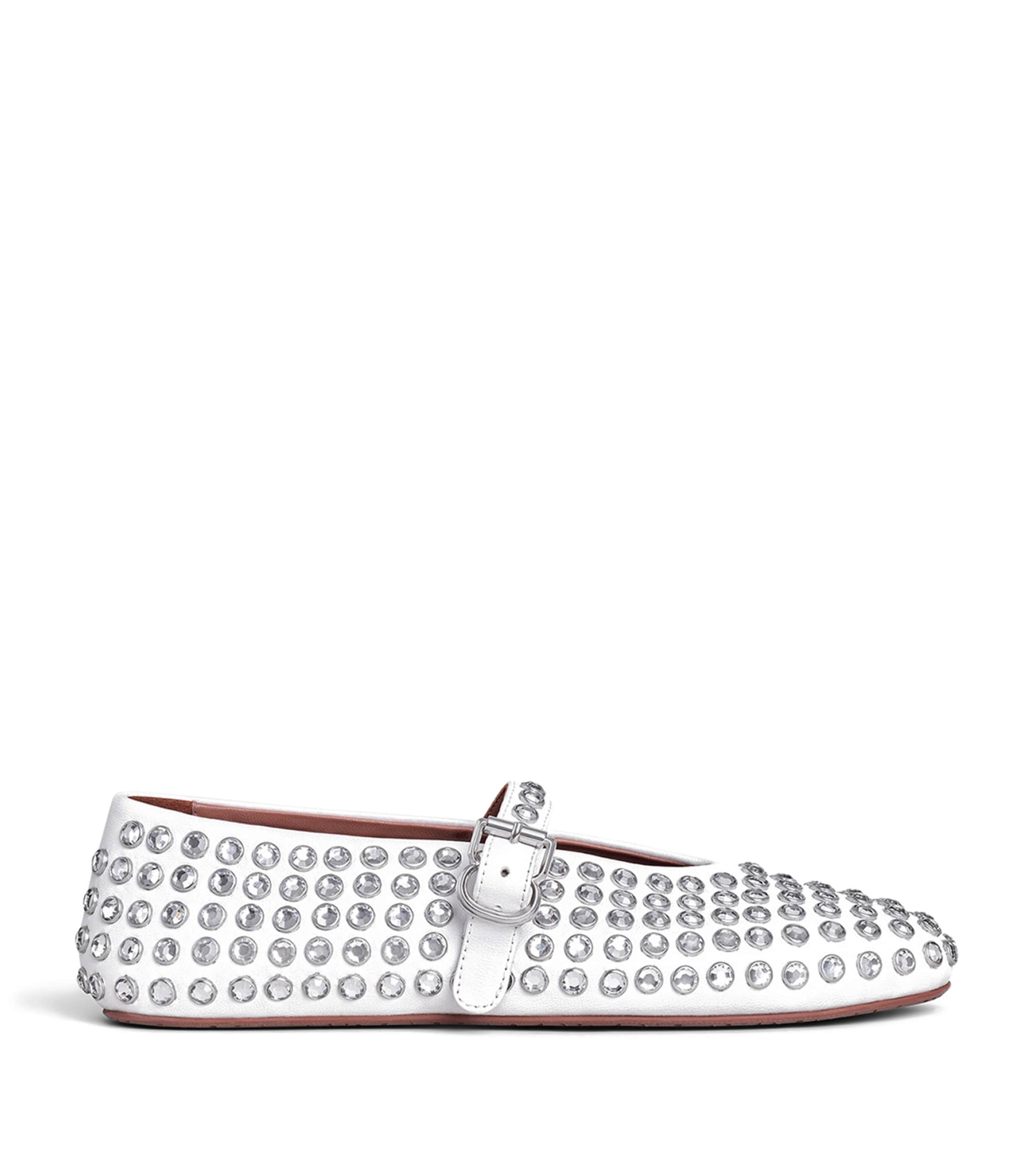 Alaïa Lambskin Embellished Ballet Flats Blanc Casse