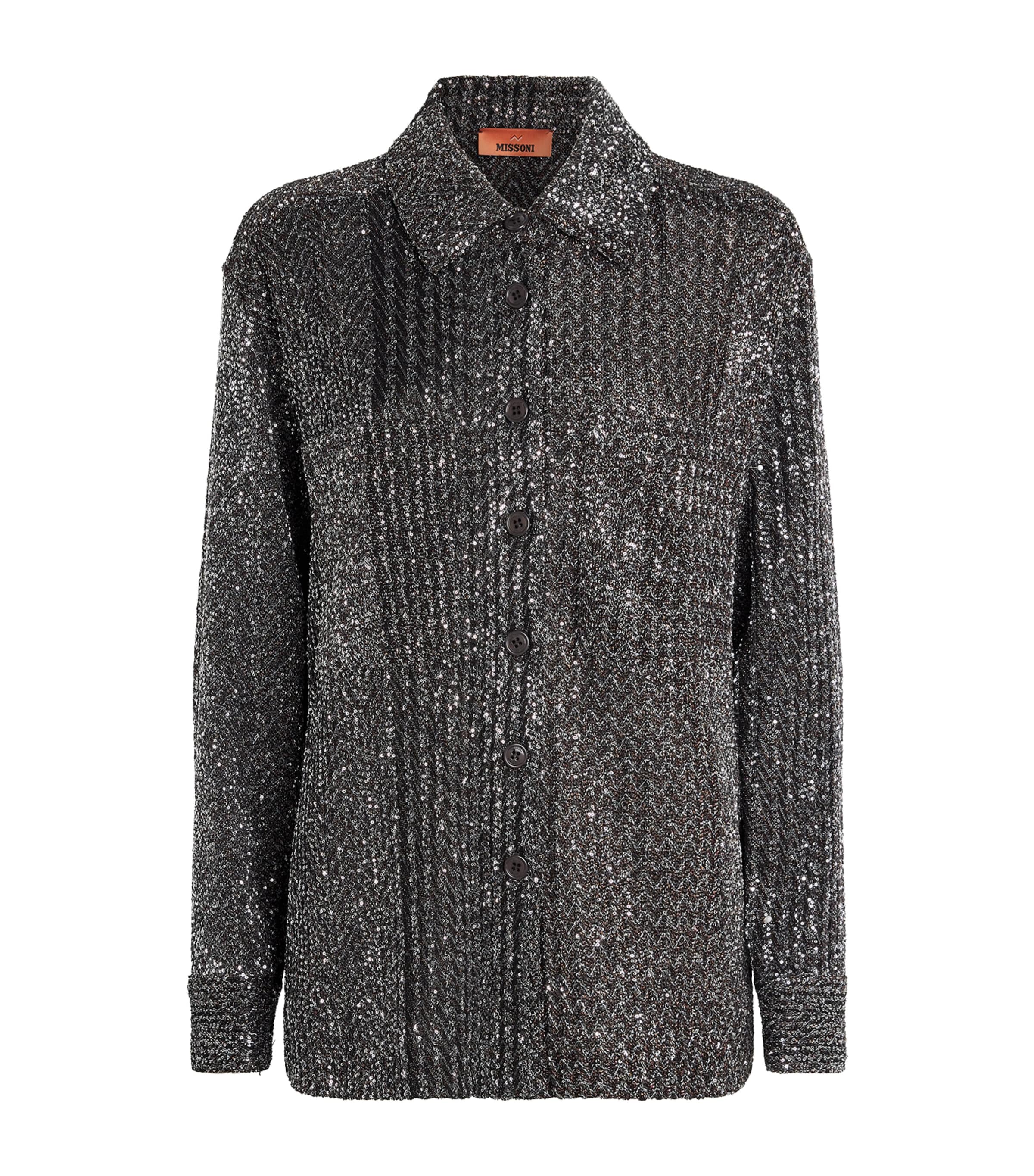 Missoni Womens Sequin Chevron Shirt Blk/rst/slvr