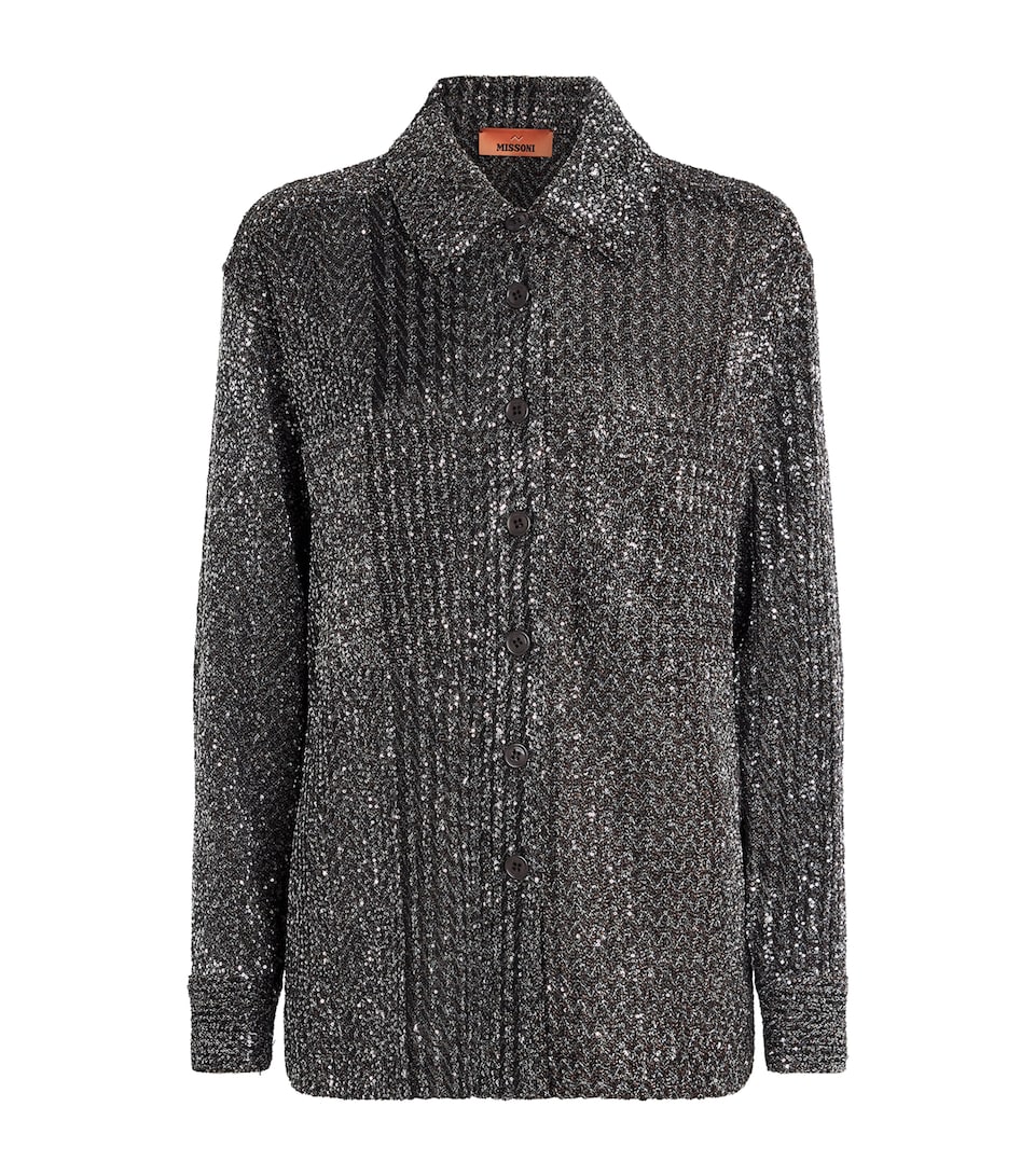Missoni Womens Sequin Chevron Shirt Blk/rst/slvr