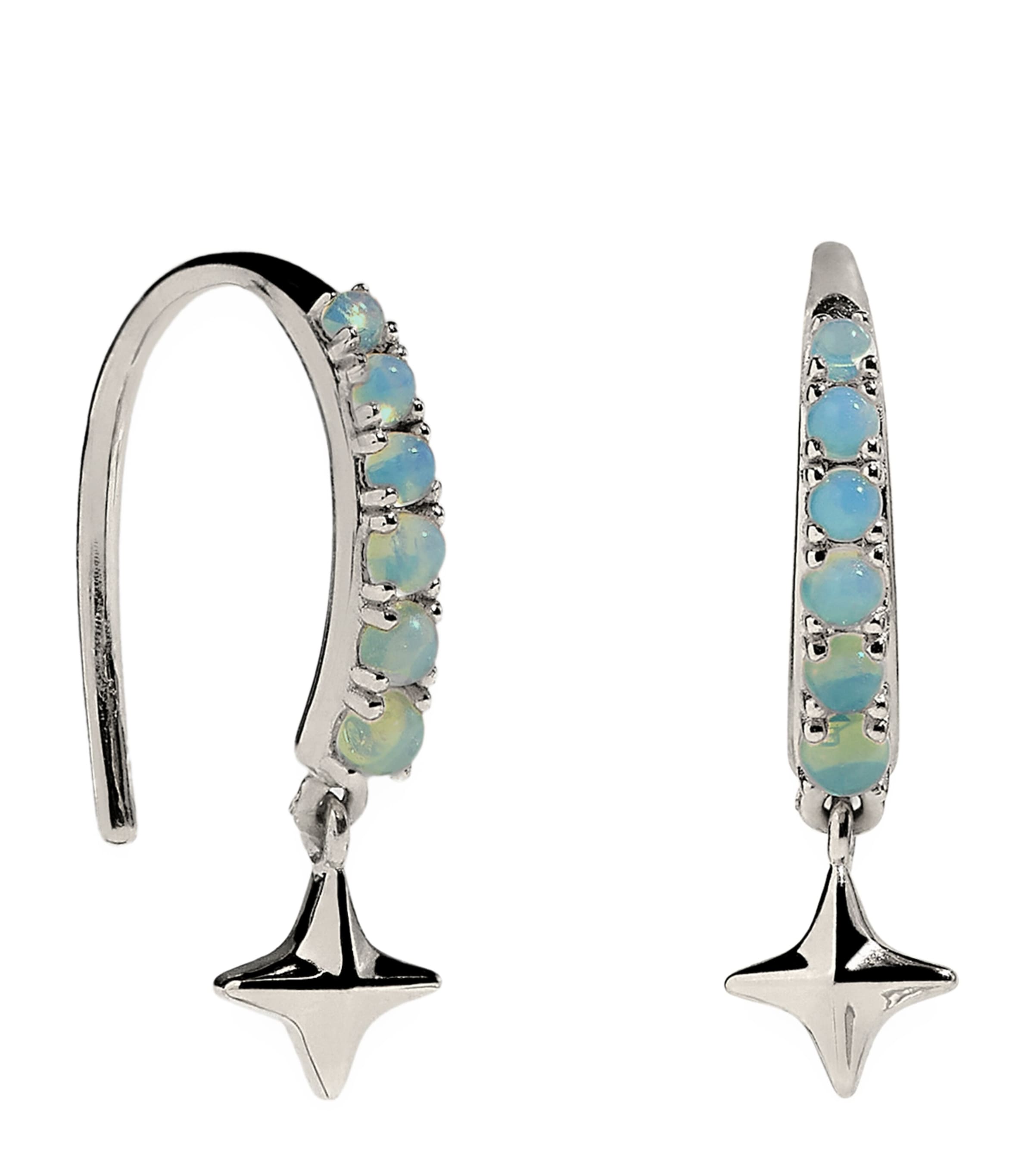 Astrid & Miyu Rhodium-Plated Sterling Silver Cosmic Opal Hook Hoop Earrings Silver