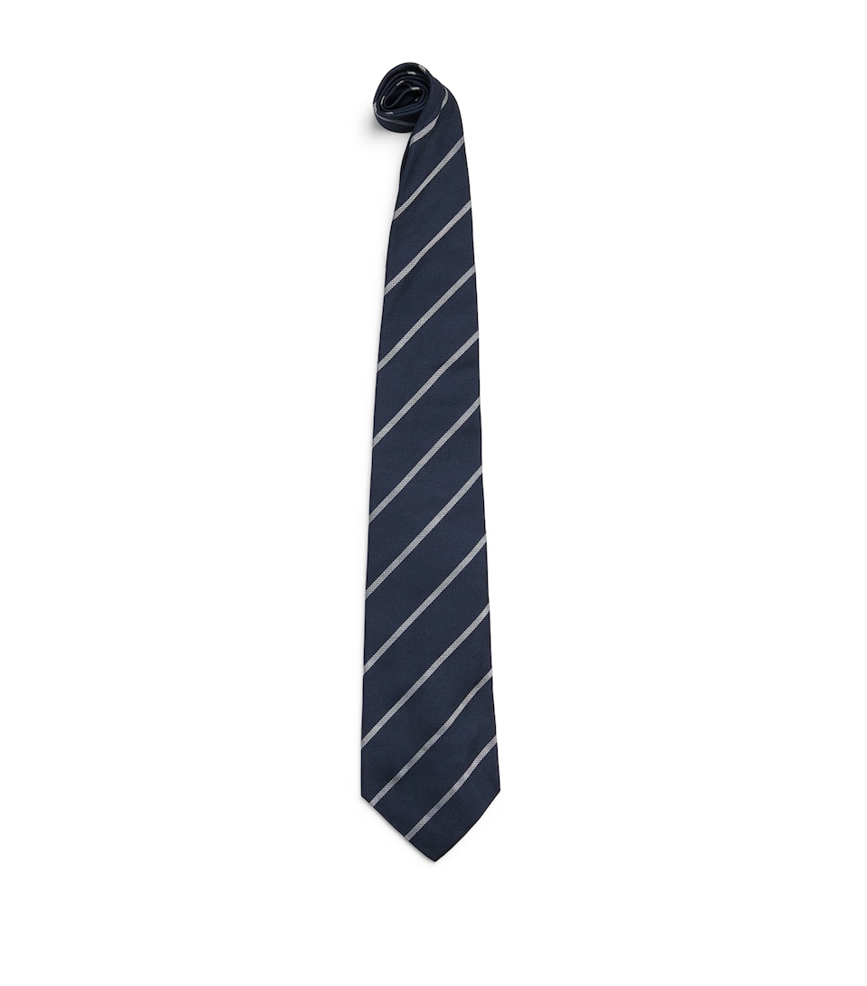Ralph Lauren Purple Label Mulberry Silk Stripe Tie Navy/silver