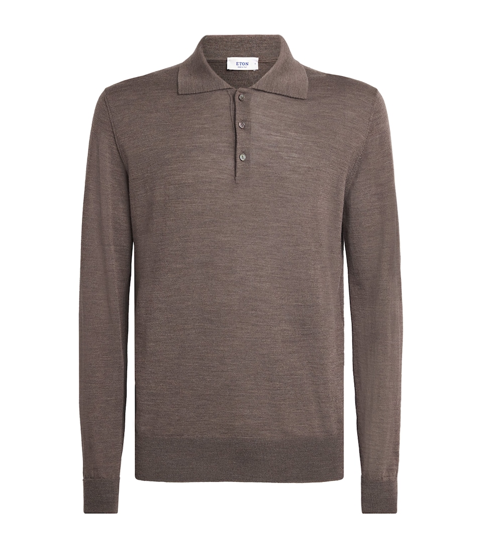 Eton Mens Wool Polo Sweater Dark Brown