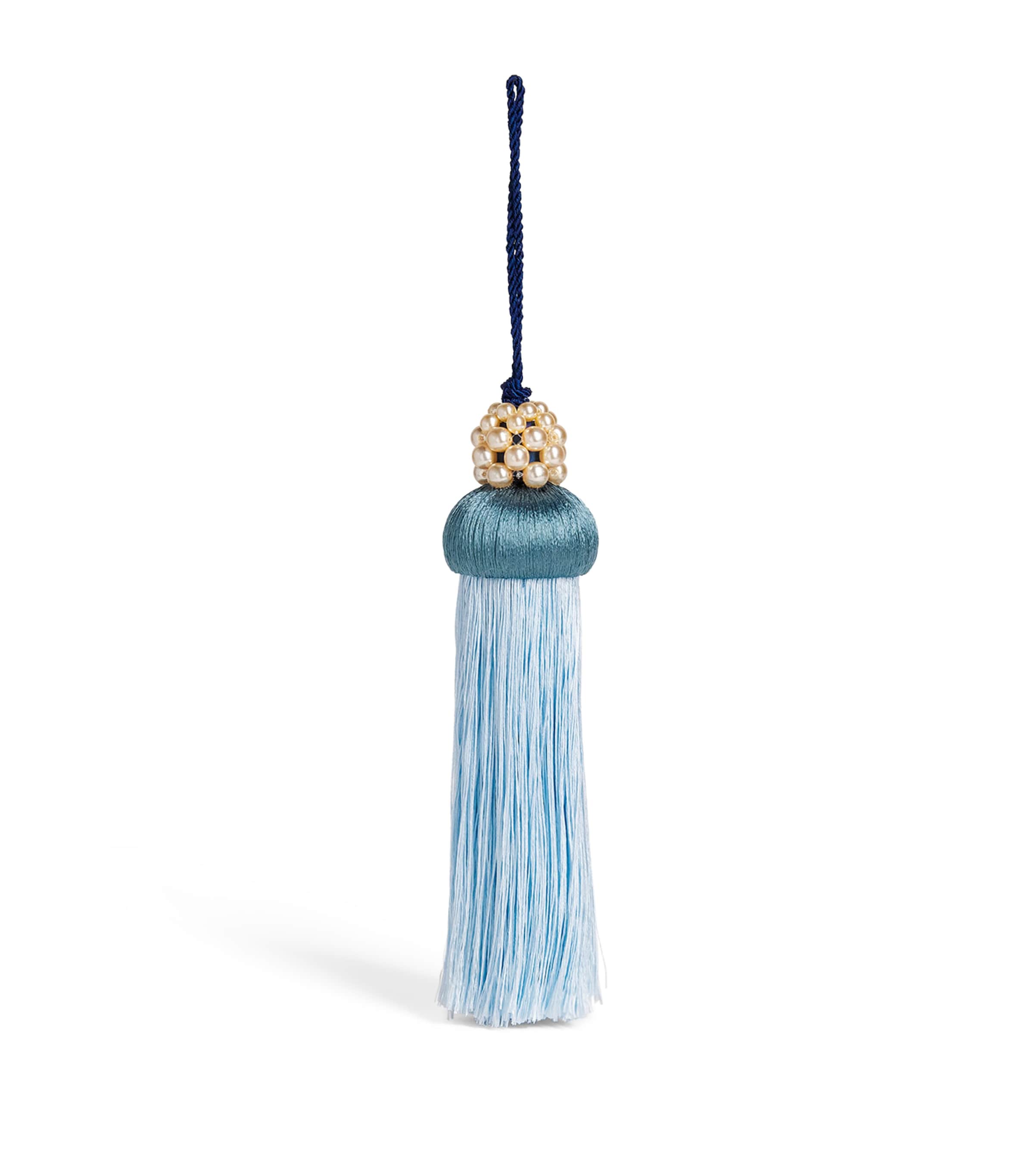 Jessica Light Pearl-Embellished Large Tassel Tree Decoration Pale Blue/teal