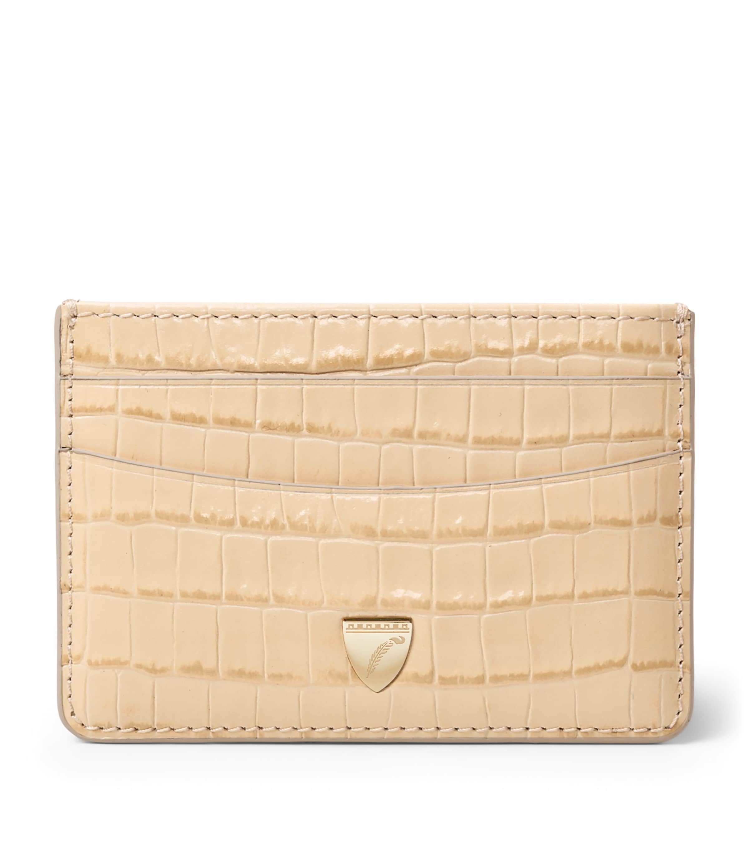 Aspinal Of London Leather Croc-Embossed Slim Card Holder Buttermilk