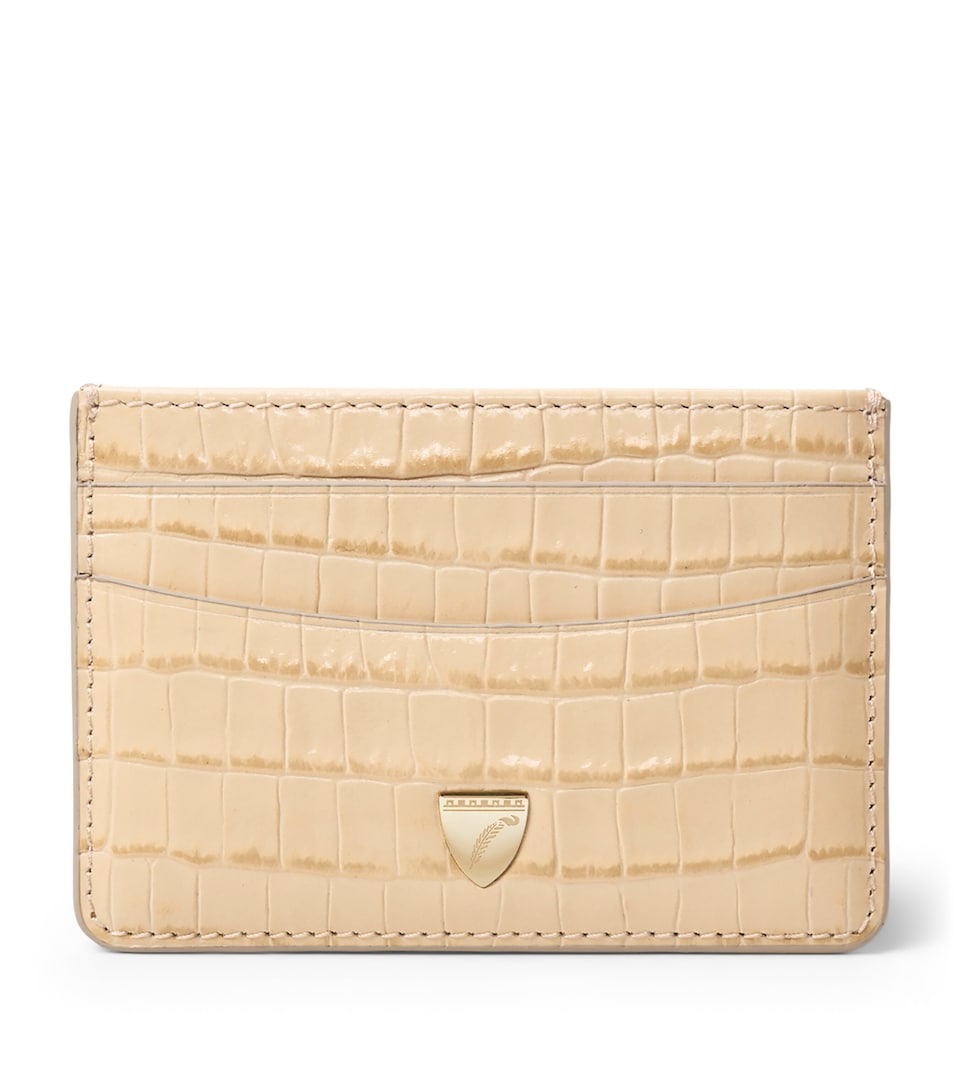 Aspinal Of London Leather Croc-Embossed Slim Card Holder Buttermilk