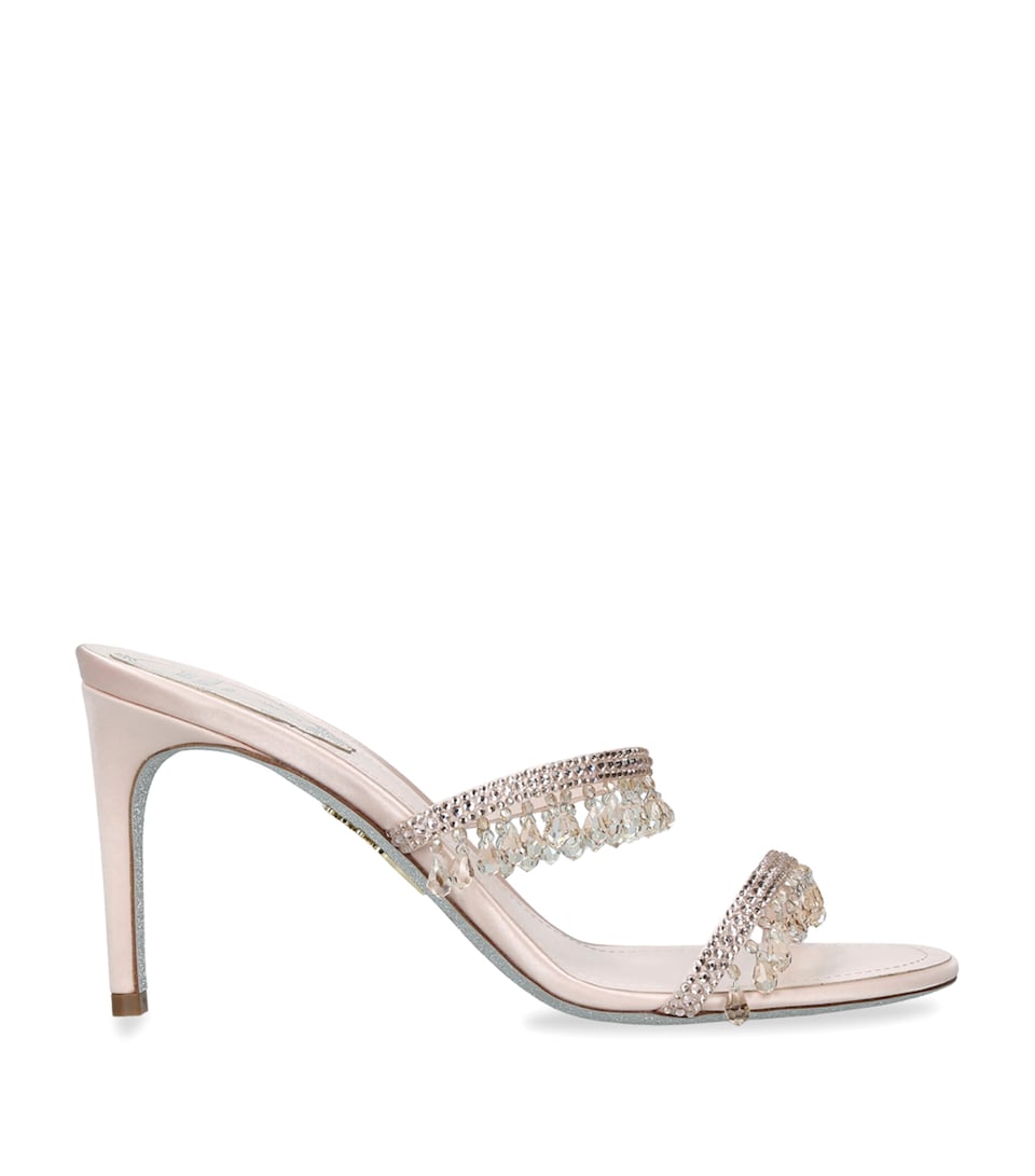 René Caovilla Satin Chandelier Heeled Mules 80 Pale Pink