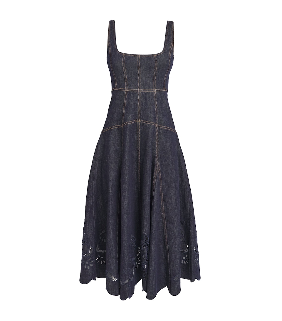 Self-Portrait Womens Broderie Anglaise Mini Dress Blue