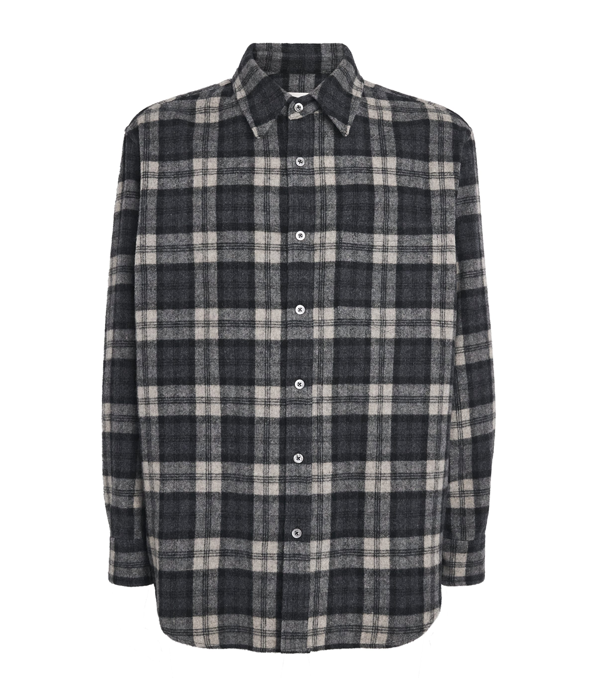 System Mens Wool-Blend Check Shirt Dark Grey