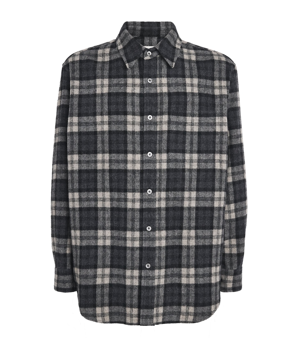 System Mens Wool-Blend Check Shirt Dark Grey