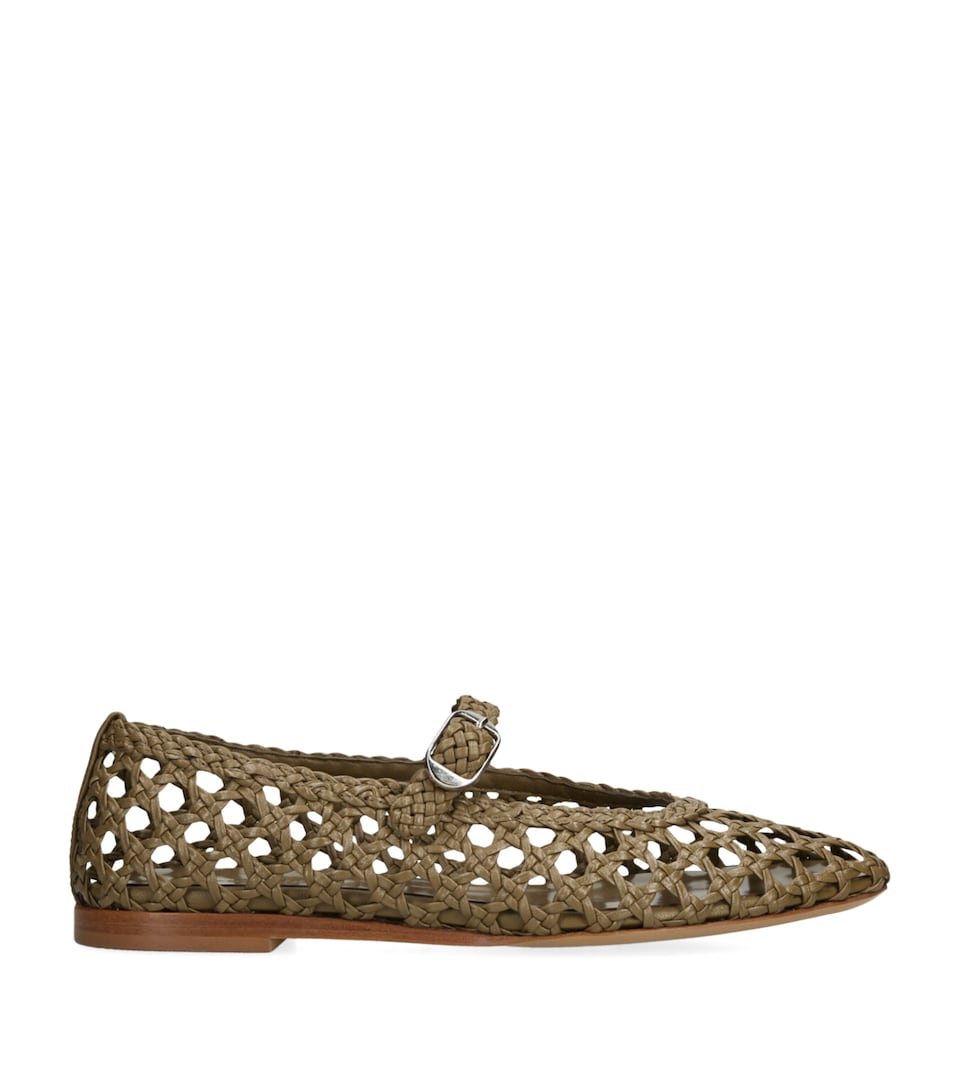 Le Monde Beryl Leather Woven Ballet Flats Khaki