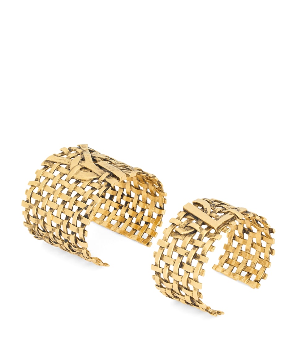 Saint Laurent Hammered Cassandre Cuff Bracelets (Set of 2)