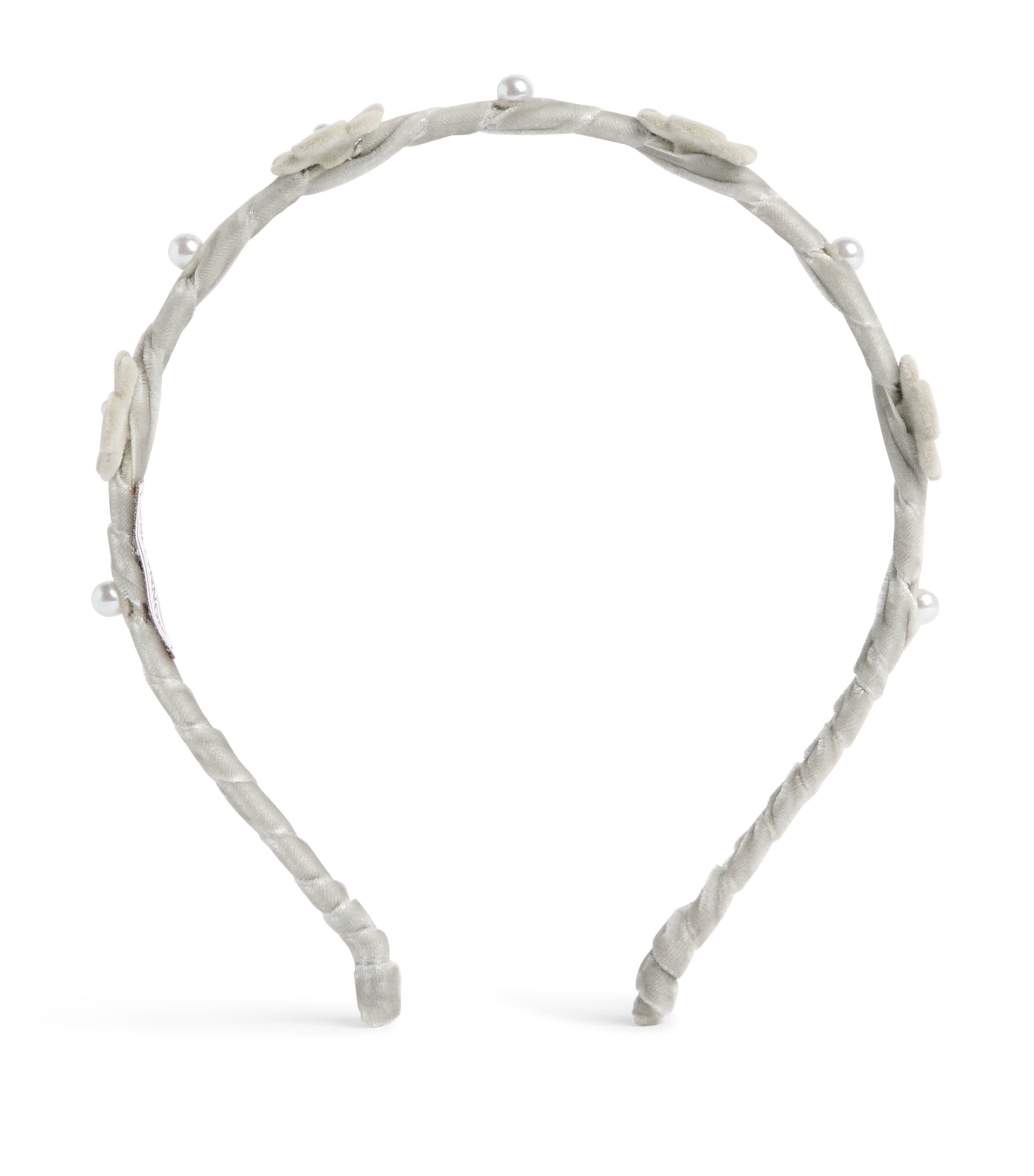 Monnalisa Velvet Flower-Detail Headband Grigio Medio