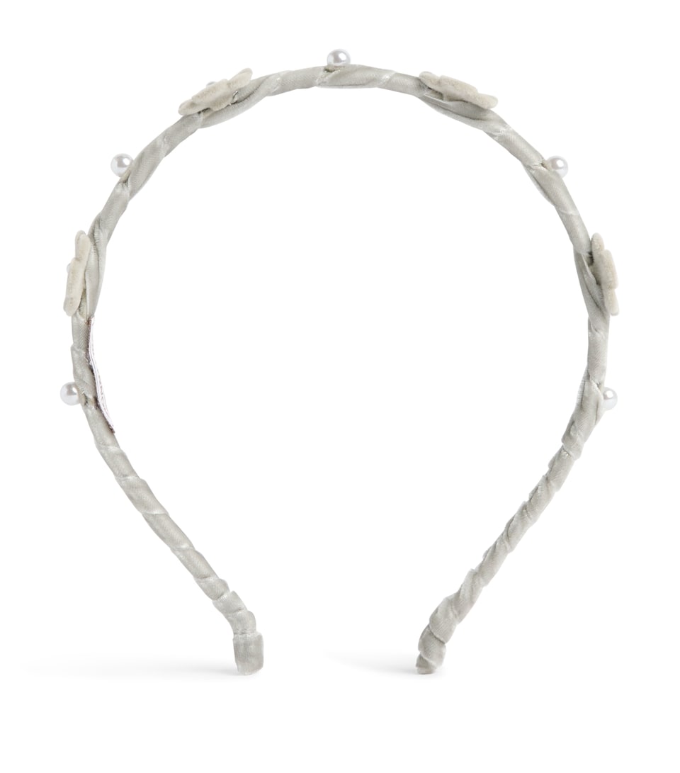 Monnalisa Velvet Flower-Detail Headband Grigio Medio