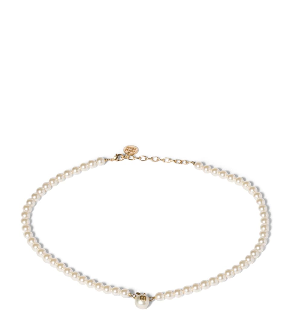 Miu Miu Faux Pearl Apple Pendant Necklace Gold/silver