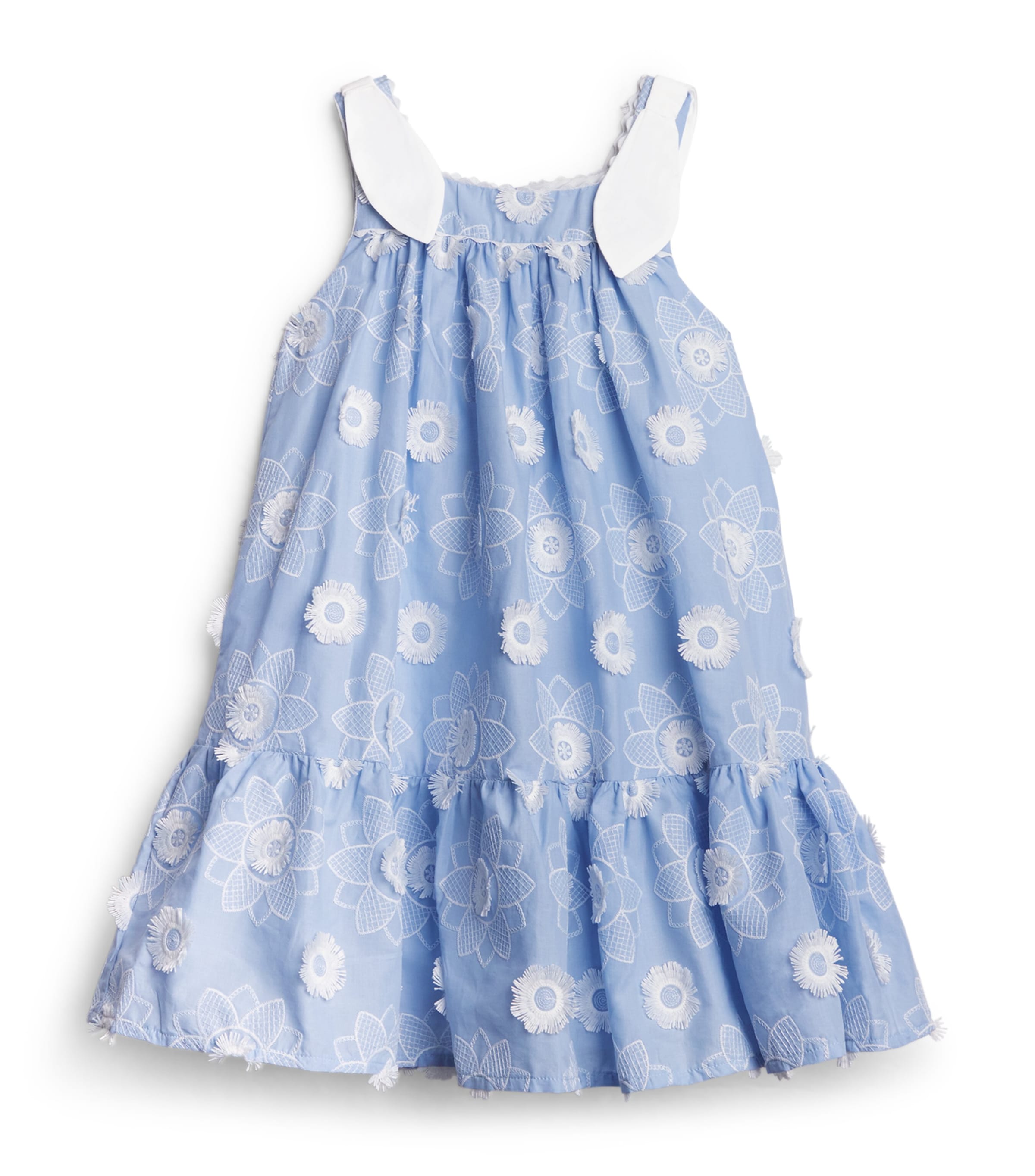 Patachou Cotton Floral Embroidered Dress (3-14 Years) Blue Porcelain