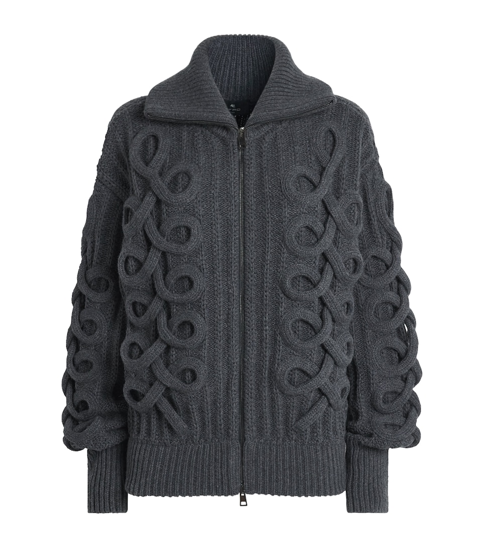 Etro Womens Wool-Blend Zip-Up Cardigan Grey Green