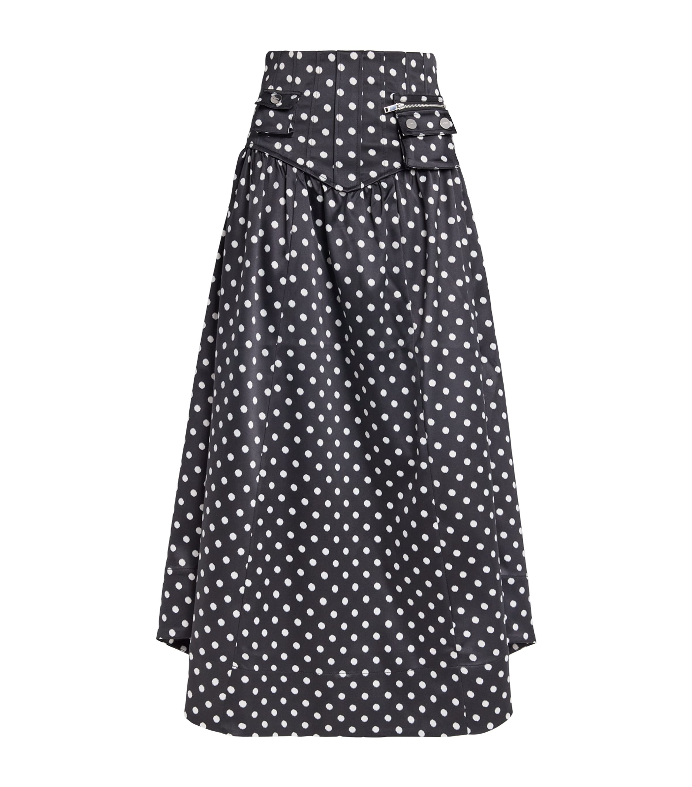 Satin Polka-Dot Maxi Skirt