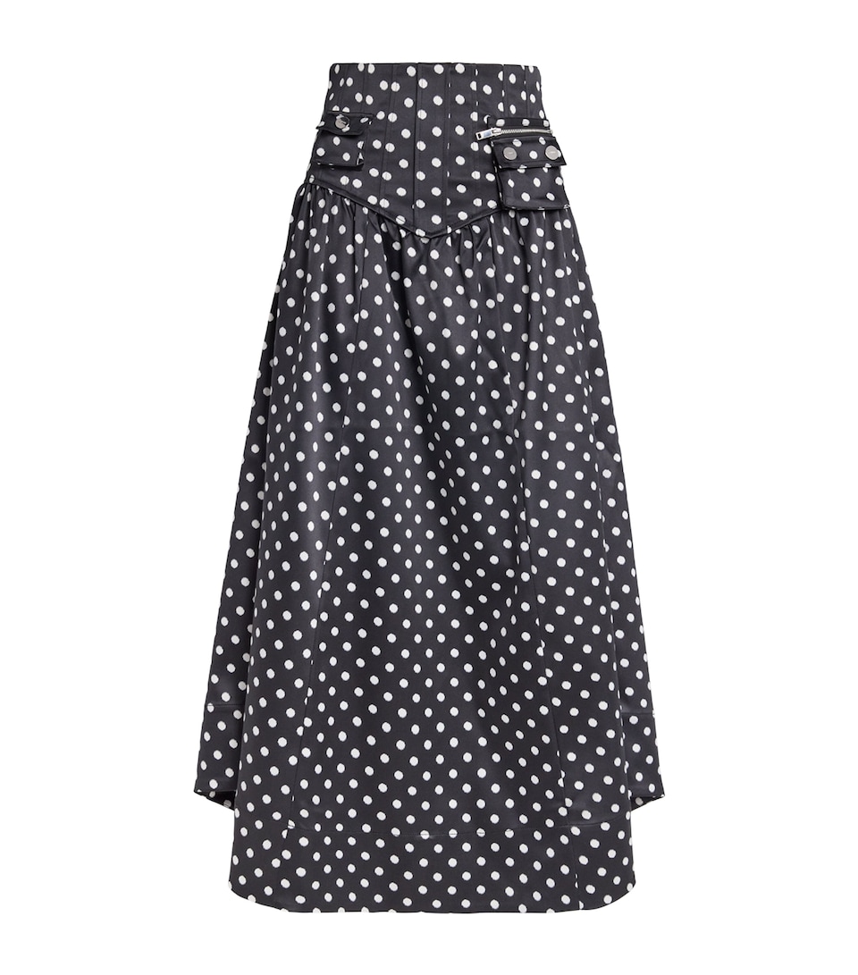 Satin Polka-Dot Maxi Skirt