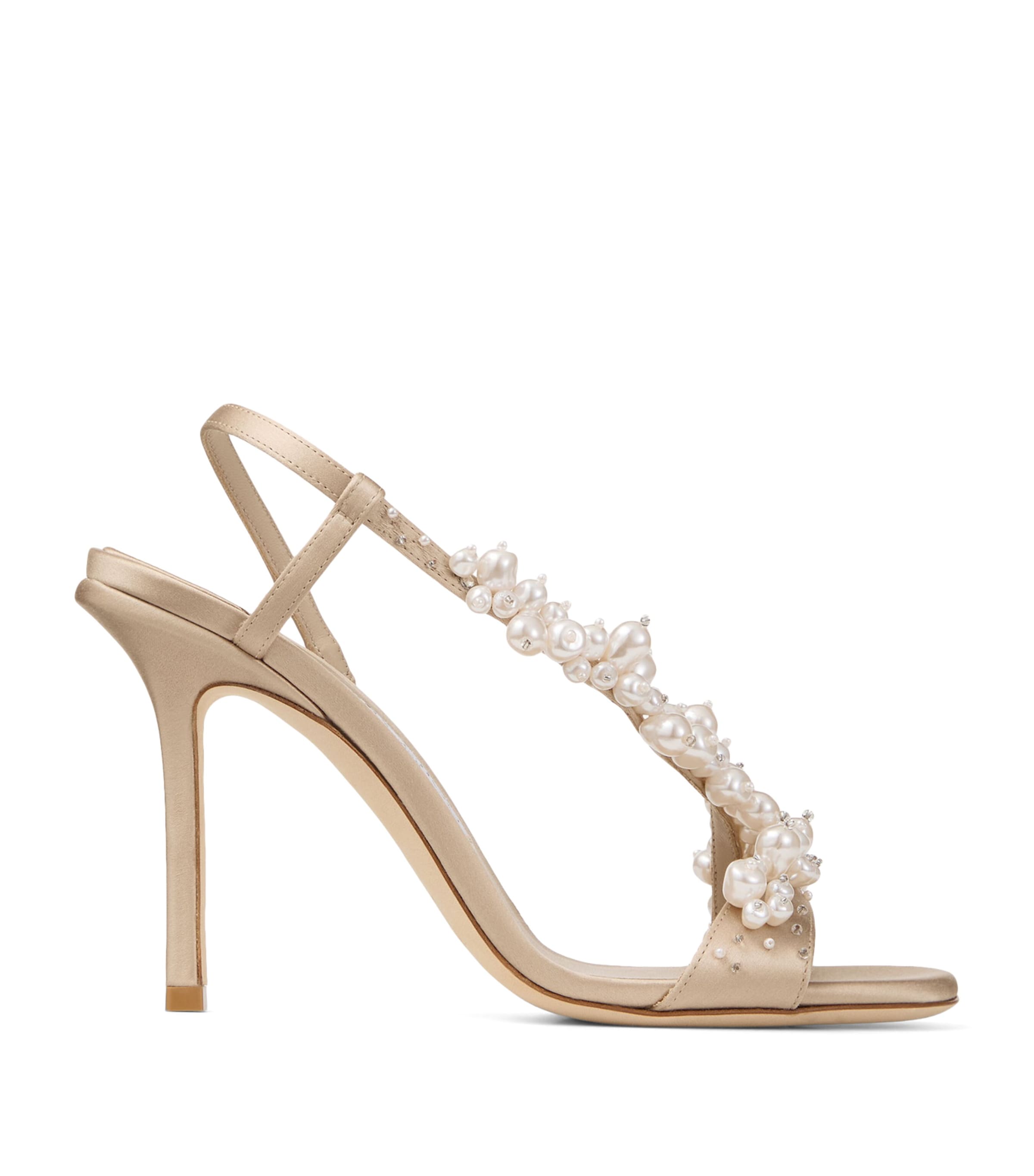 Jimmy Choo Irina 100 Satin Pearl-Embellished Sandals Stone/pearl/crystal
