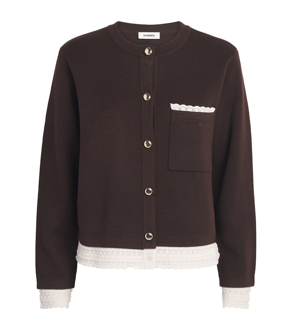 Sandro Paris Womens Lace-Detail Cardigan Brown