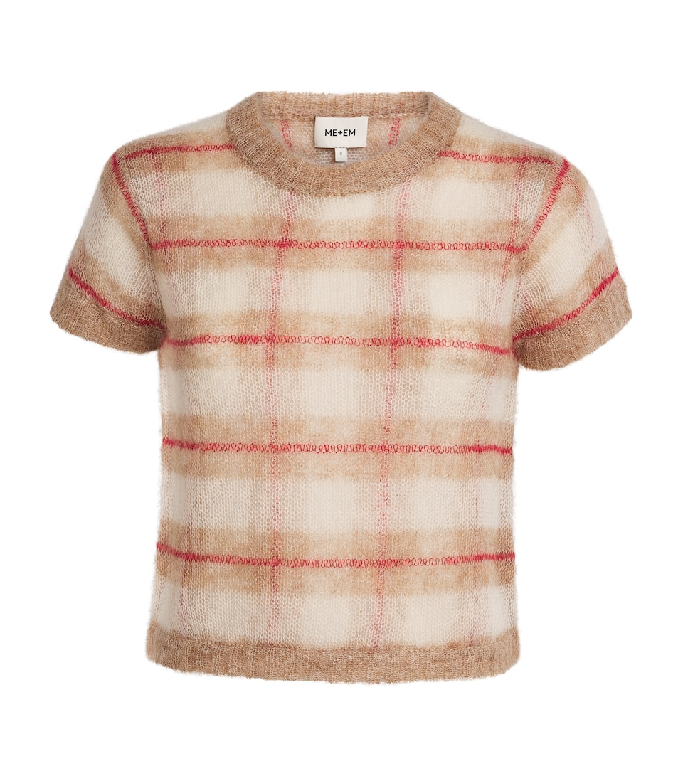 ME+EM Womens Knitted Check Baby T-Shirt Camel Multi