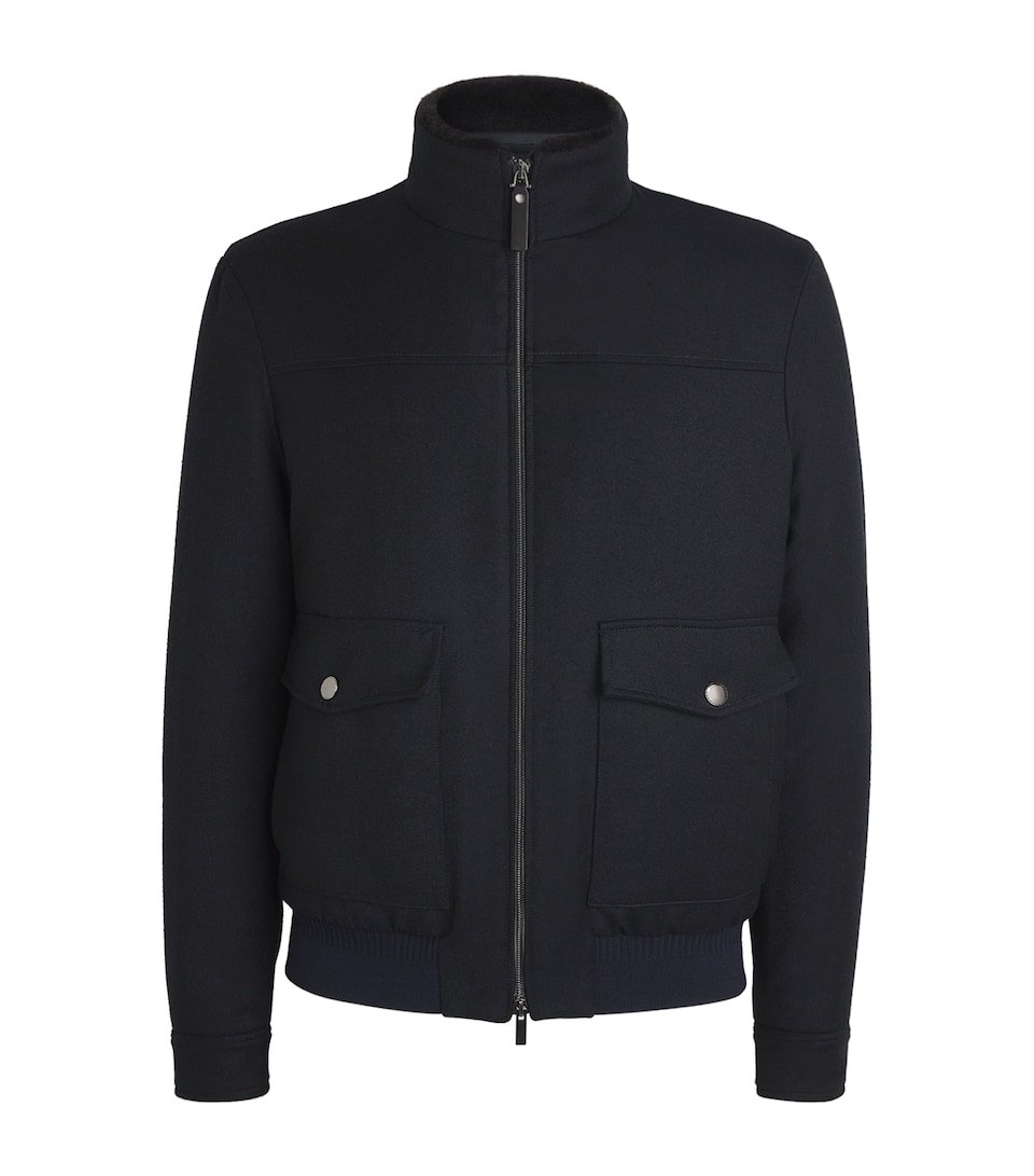 Wool-Blend Shearling-Collar Bomber Jacket