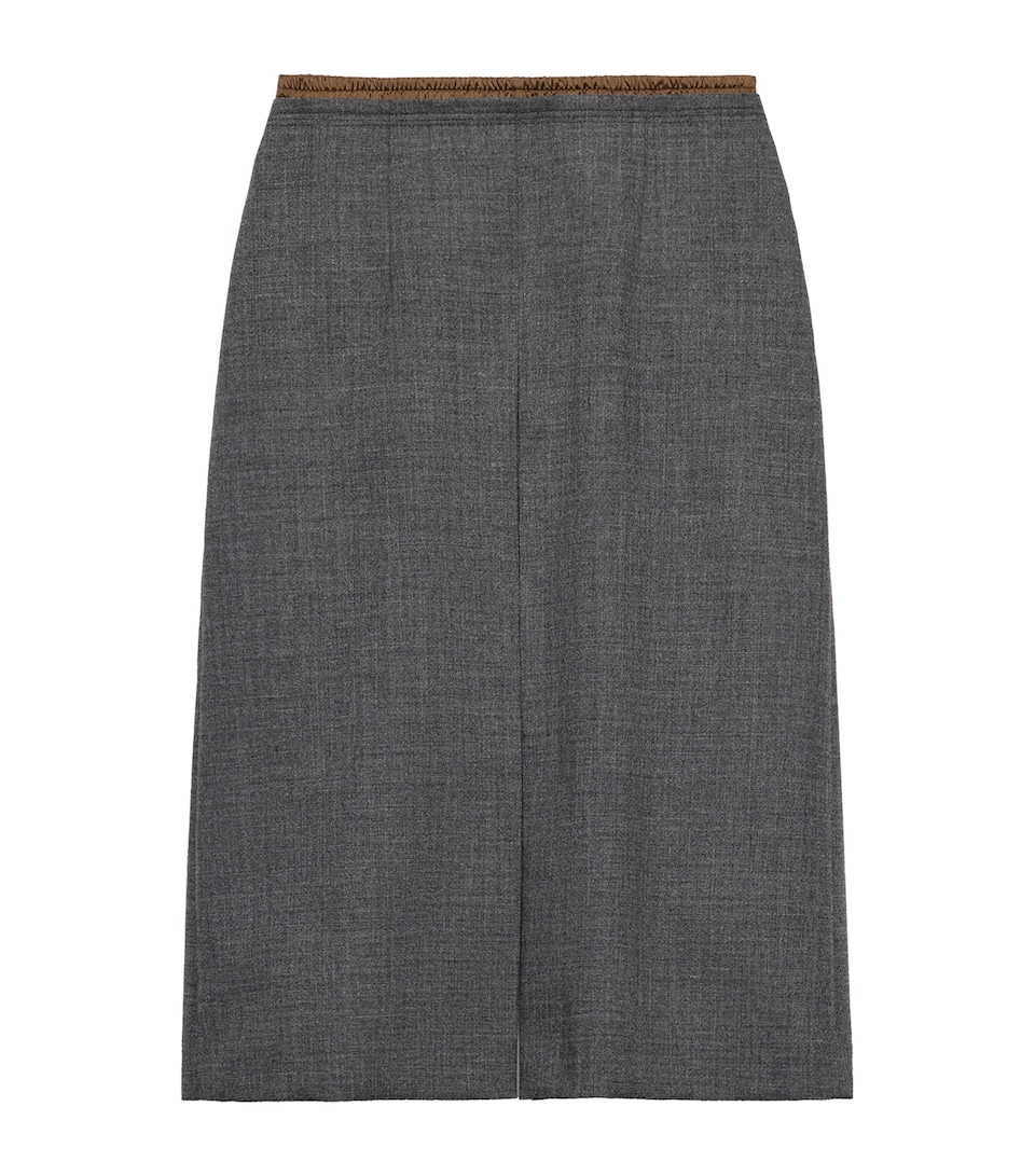 Prada Womens Wool Rush Stitch Midi Skirt Grey