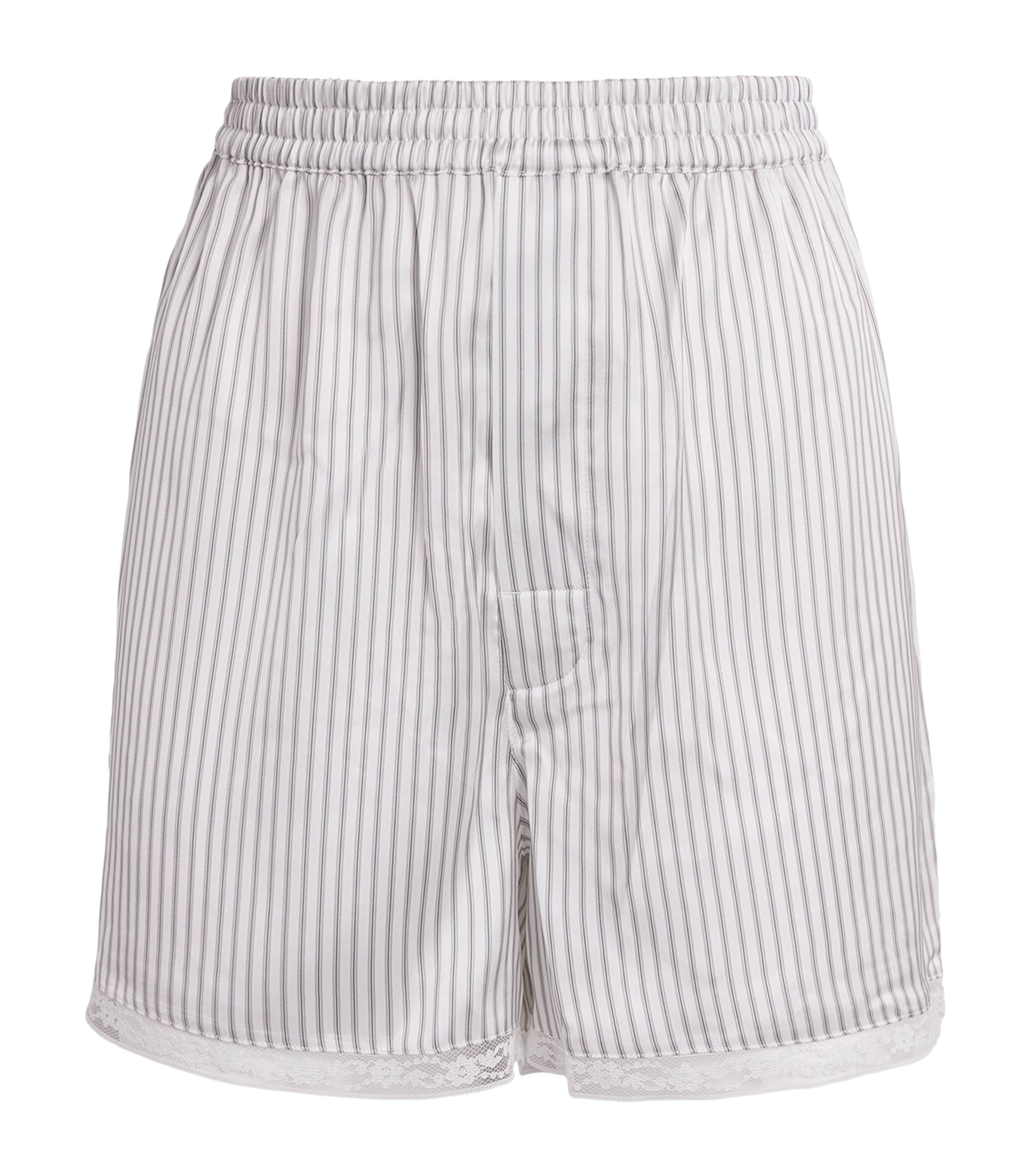 Skims Womens Woven Shine Boxer Shorts Slvr Trpl Pinstripe