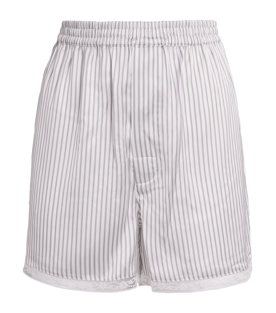 Skims Womens Woven Shine Boxer Shorts Slvr Trpl Pinstripe
