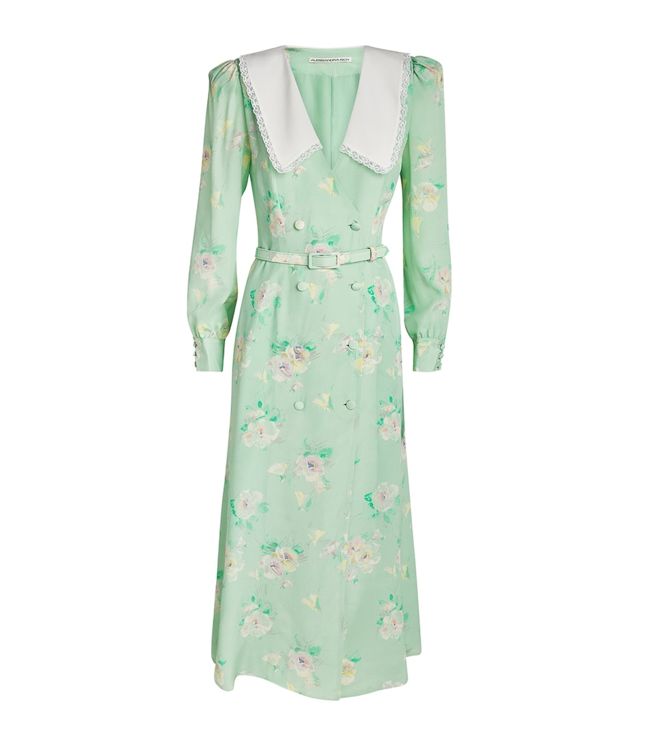 Alessandra Rich Womens Silk Double-Breasted Midi Dress Green Multi