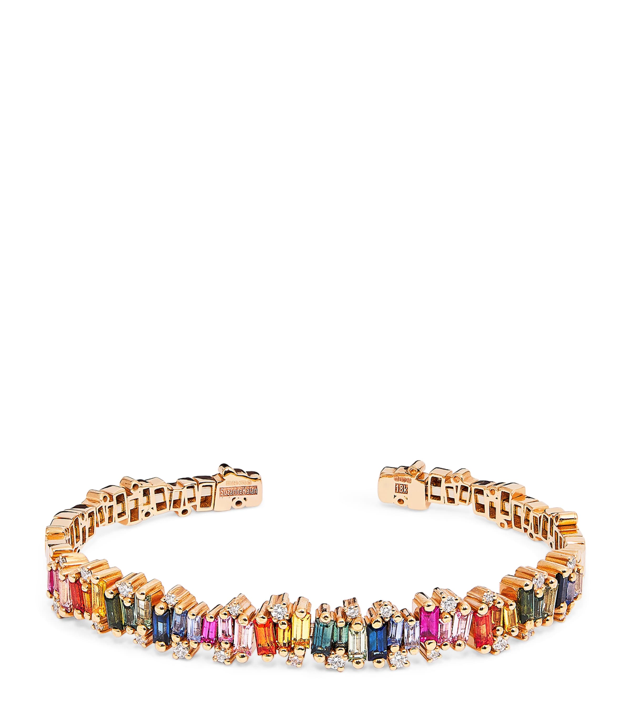Rose Gold, Sapphire and Diamond Rainbow Audrey Cuff Bangle
