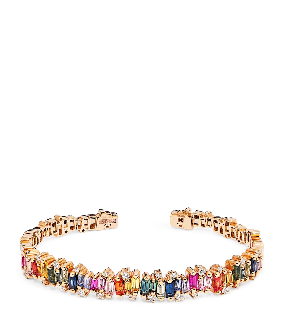 Rose Gold, Sapphire and Diamond Rainbow Audrey Cuff Bangle