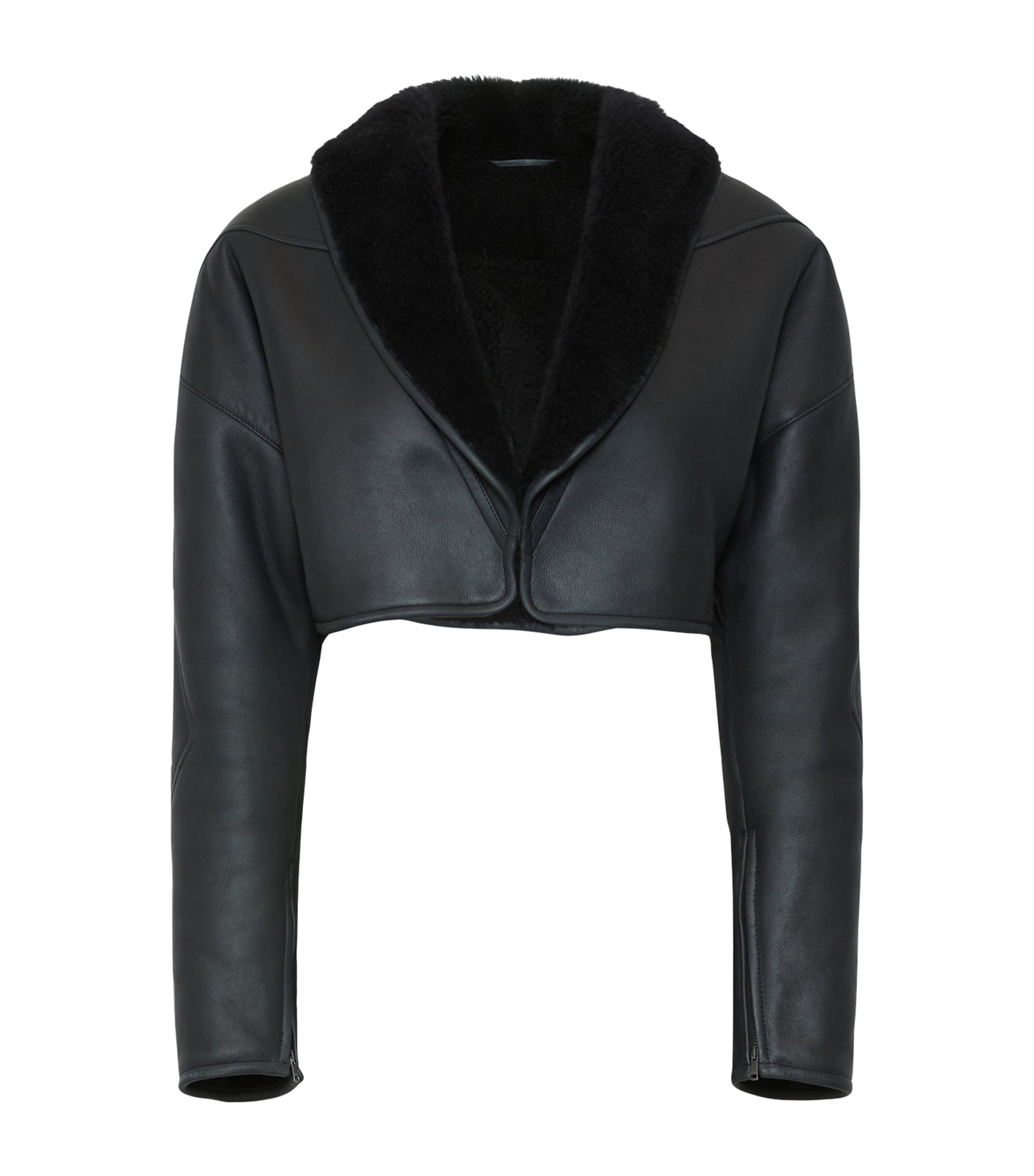 Max Mara Womens Cropped Shearling Jacket Dark Grey