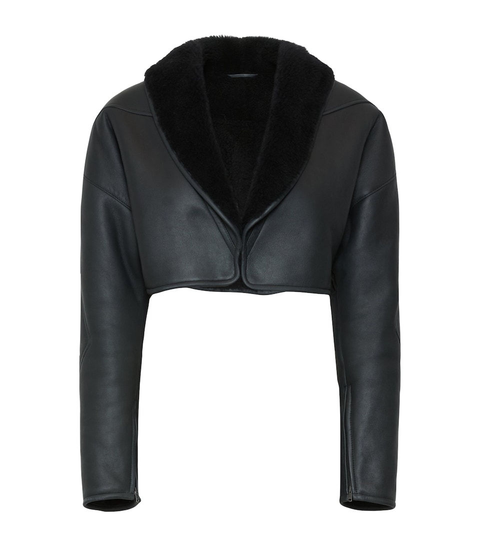 Max Mara Womens Cropped Shearling Jacket Dark Grey