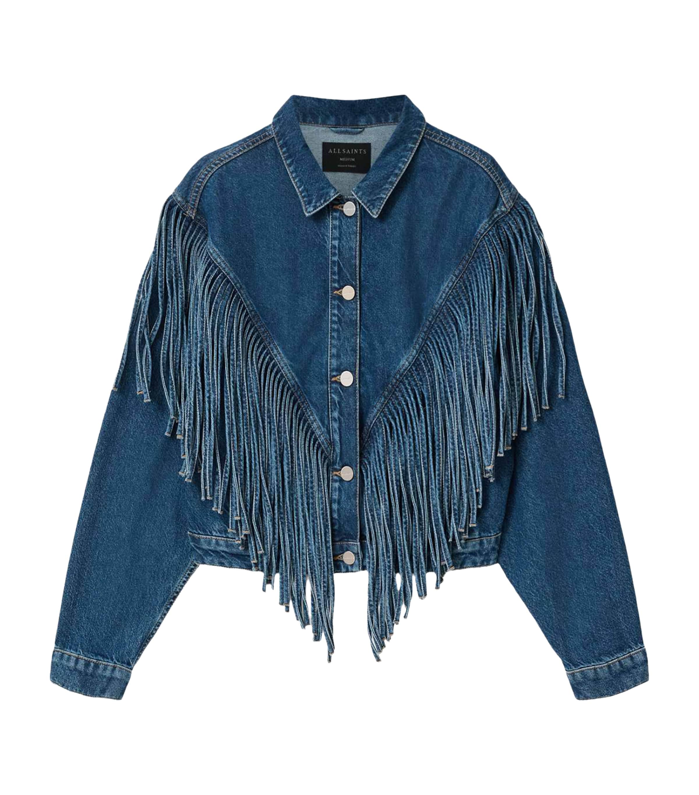 AllSaints Womens Marlene Fringed Denim Jacket Dark Indigo