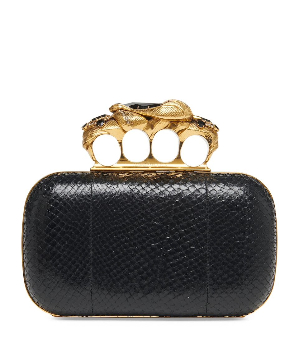 Leather Snake Four-Ring Clutch Bag