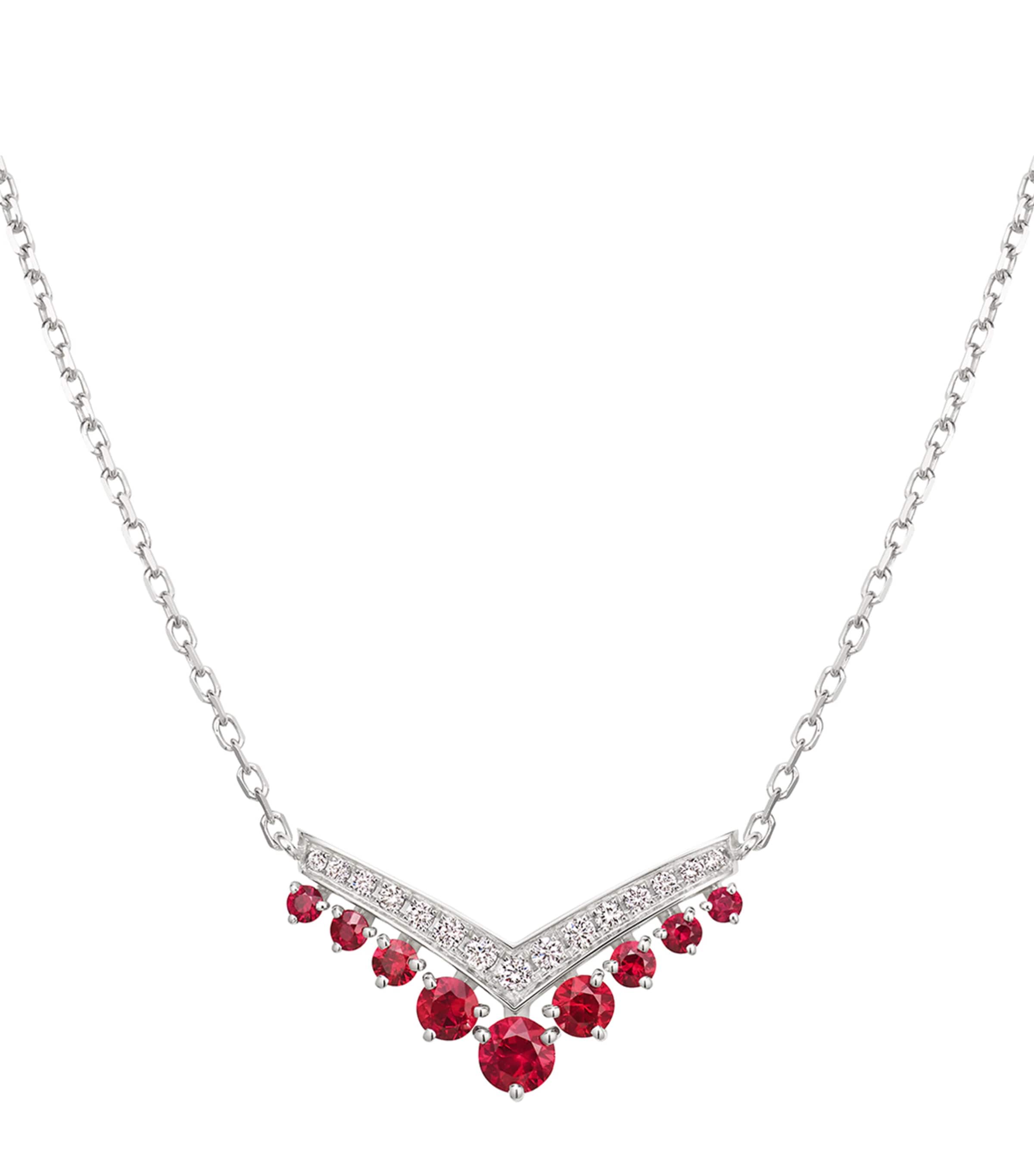 Chaumet White Gold, Ruby and Diamond Joséphine Aigrette Pendant Necklace White Gold