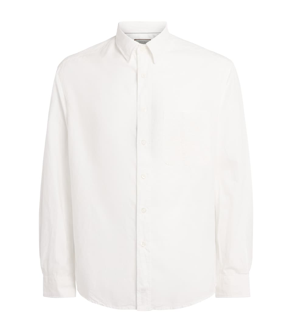 Canali Mens Linen-Cotton Embroidered Shirt