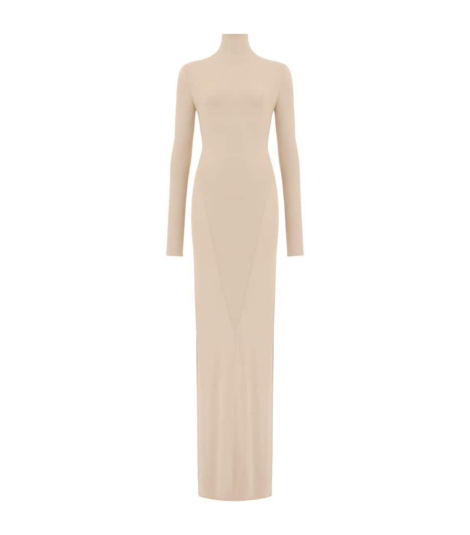 Alaïa Womens Jersey High-Neck Maxi Dress Mole