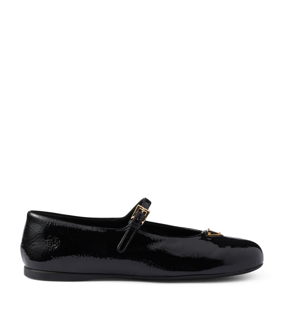 Prada Patent Leather Triangle Ballet Flats Black