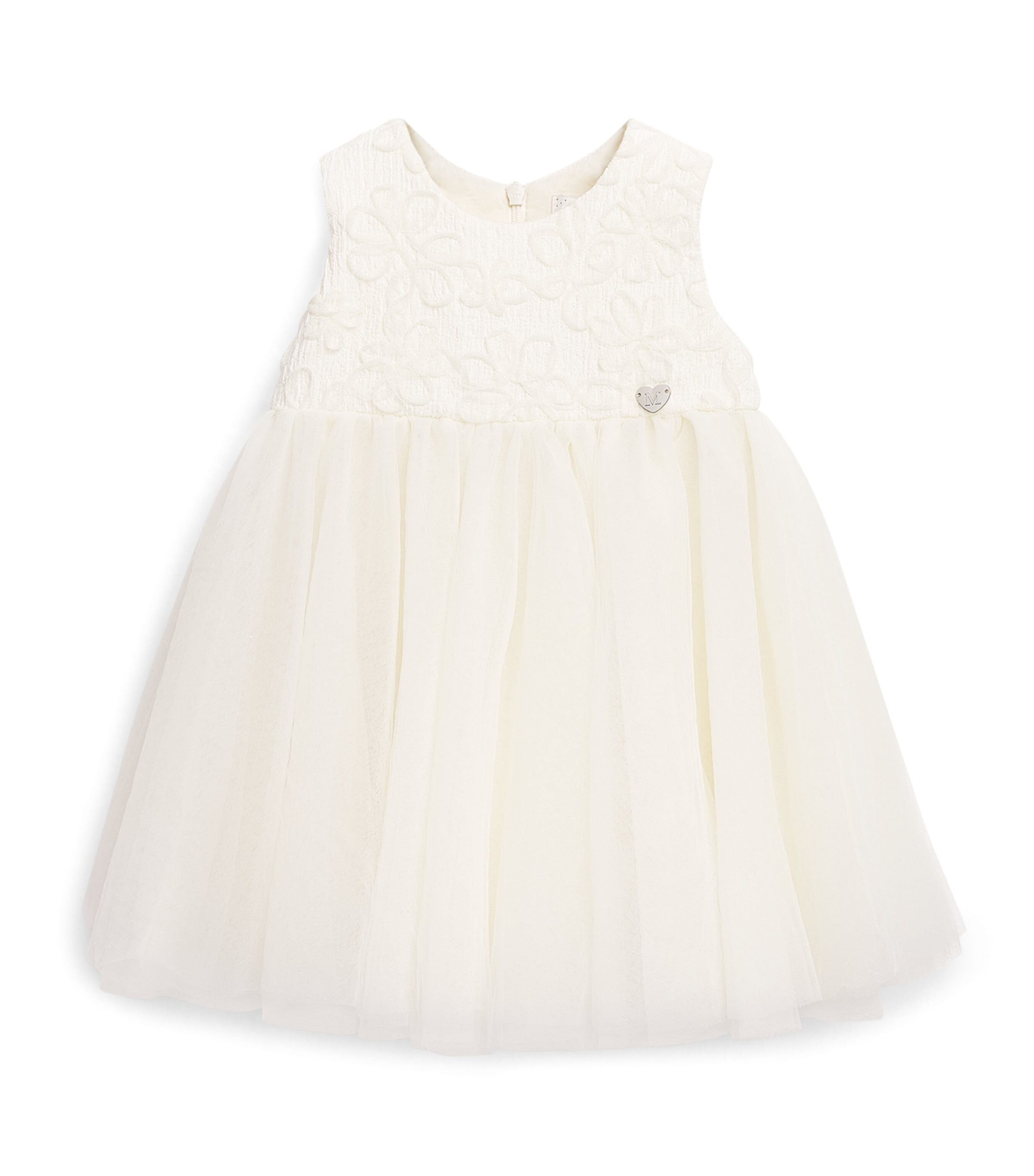 Monnalisa Floral-Appliqué Tulle Dress (9 Months-3 Years) Panna